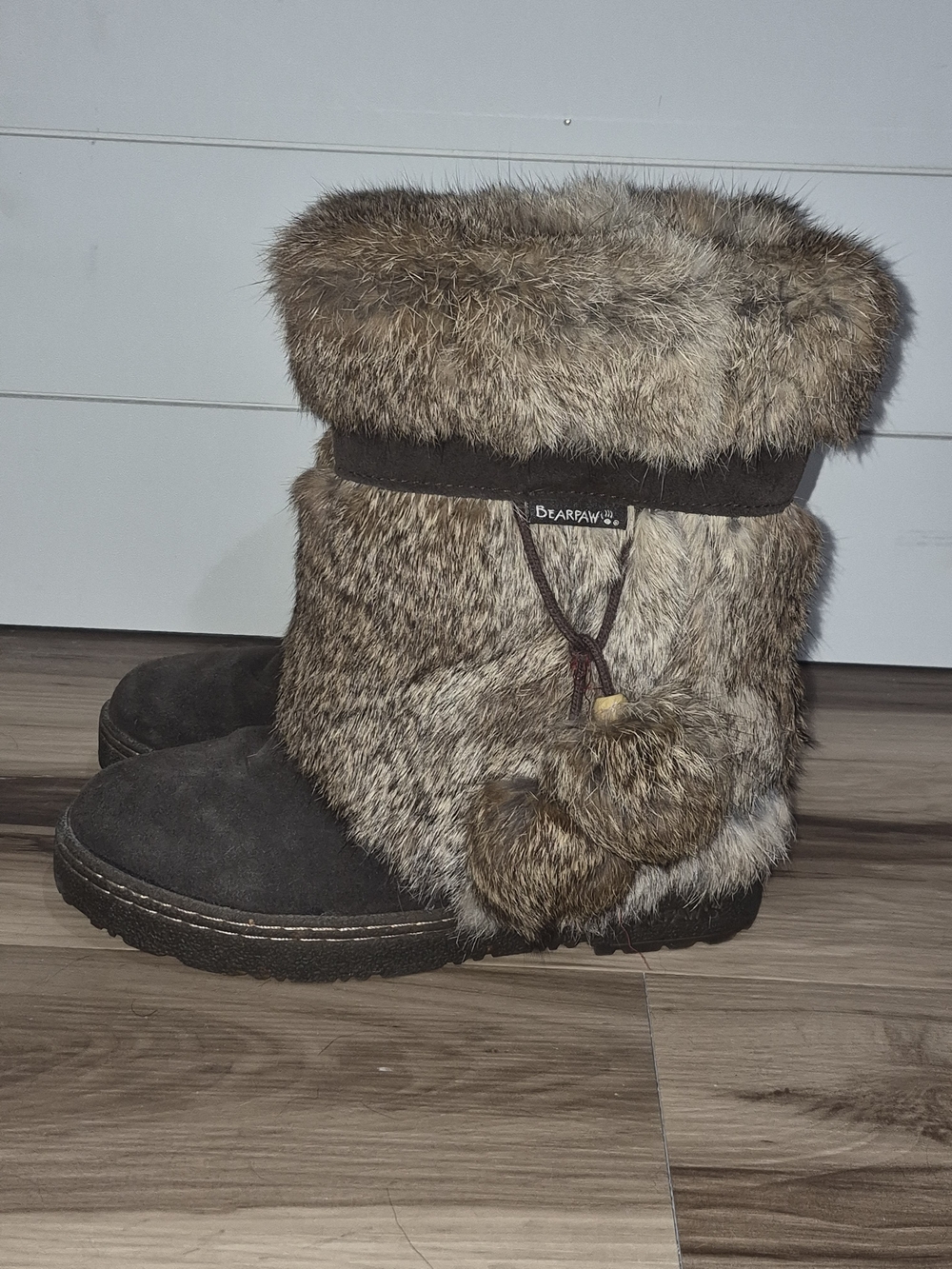 BearPaw Brown Rabbit Fur Pom-Pom Winter Boots